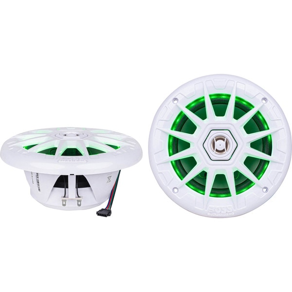Main product image for BOSS MRGB65 6.5" 2-Way 200W Full Range Marine Speaker with RGB LEDs Pair White 265-4087